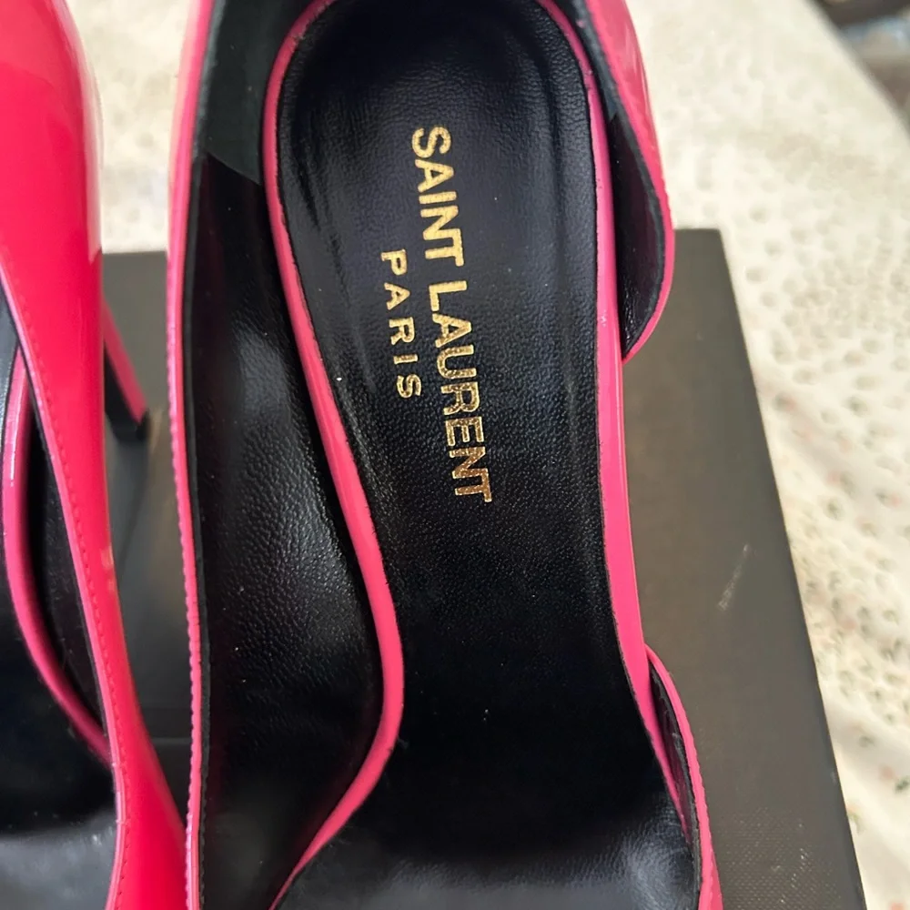 Saint Laurent Hot Pink Patent Leather Pointed Pumps - Picture 3 of 5